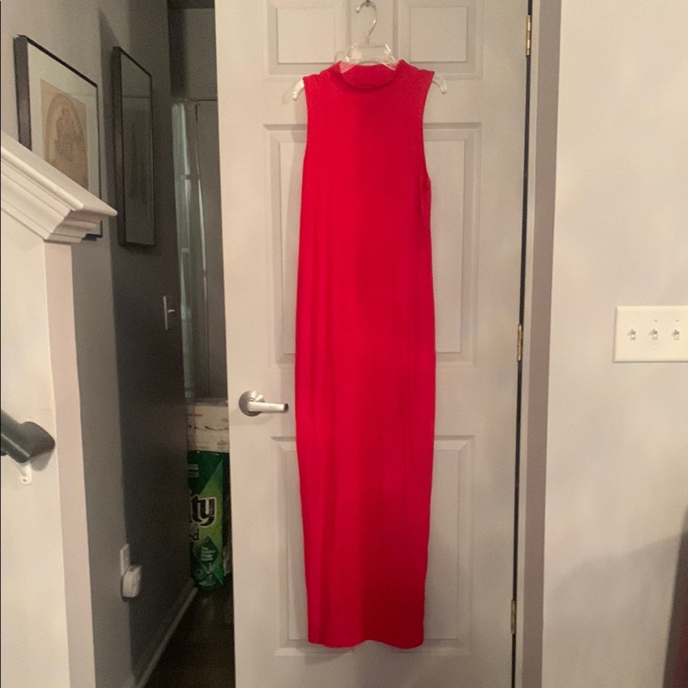 NWT STYLEWE Red Sheath Maxi Dress Mock Neck Sleeveless